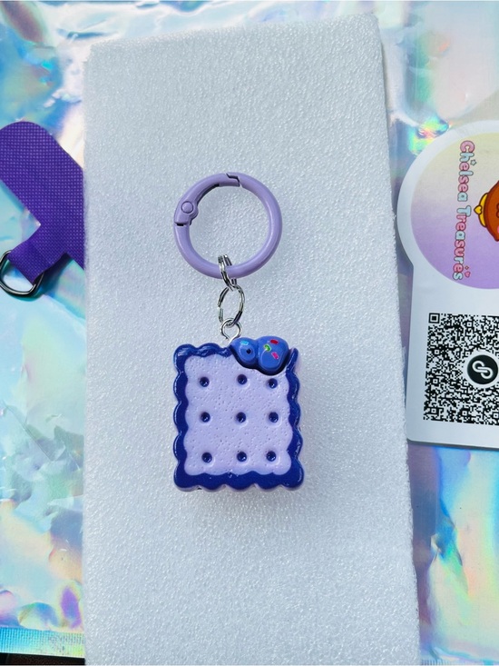 Accessories - Lavender Biscuit Keychain with Blue Trim